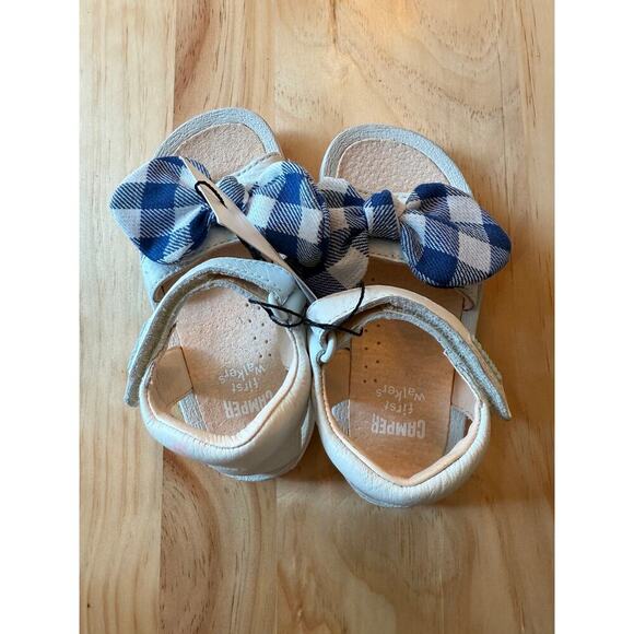 NWT Dopple Size 7.5 Baby Girl Sandals Off‎ White Blue Gingham Open Toe Leather - Picture 5 of 8